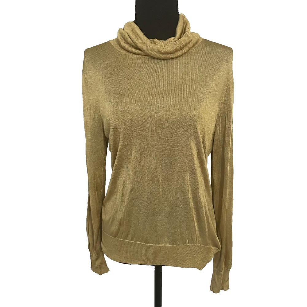 LAUREN RALPH LAUREN Womens Sz L Gold Metallic Long Sleeve Turtleneck Knit Top